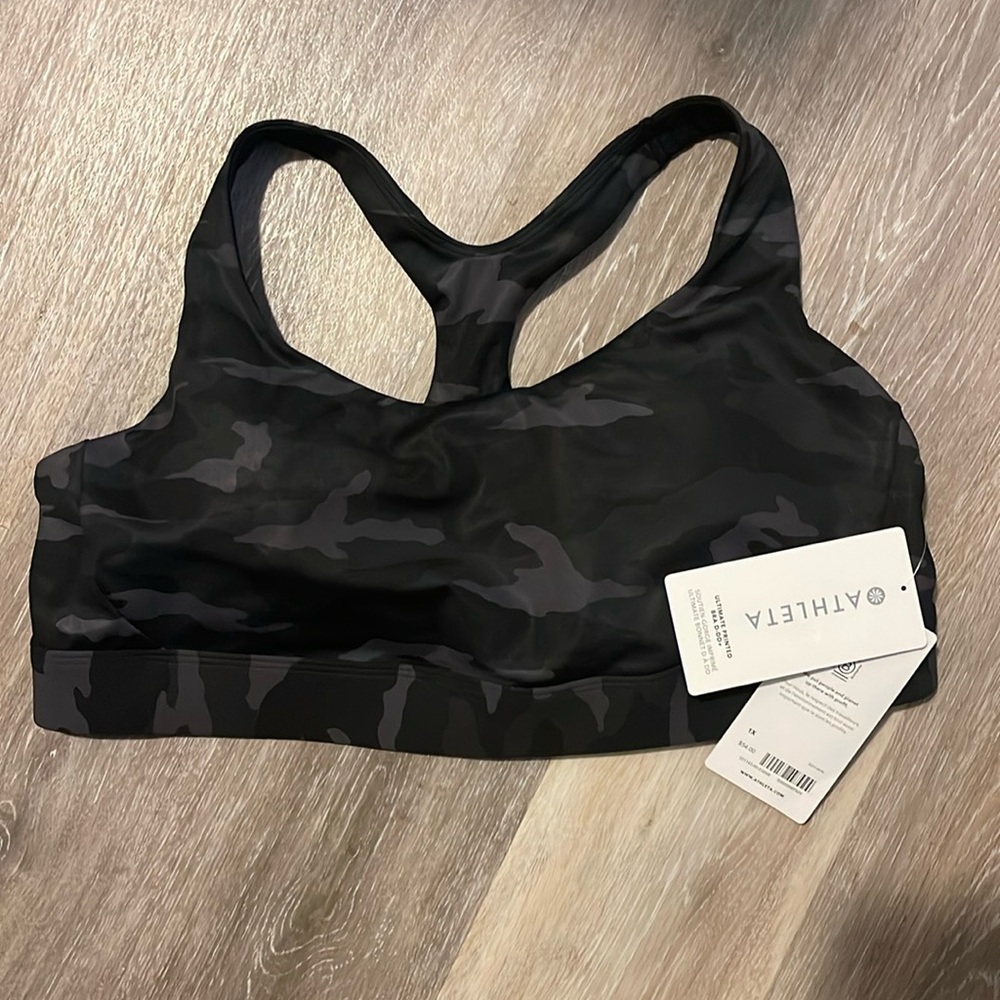Athleta NWT Black Camo Ultimate Printed Bra D-DD+ Medium Impact Super-Sonic